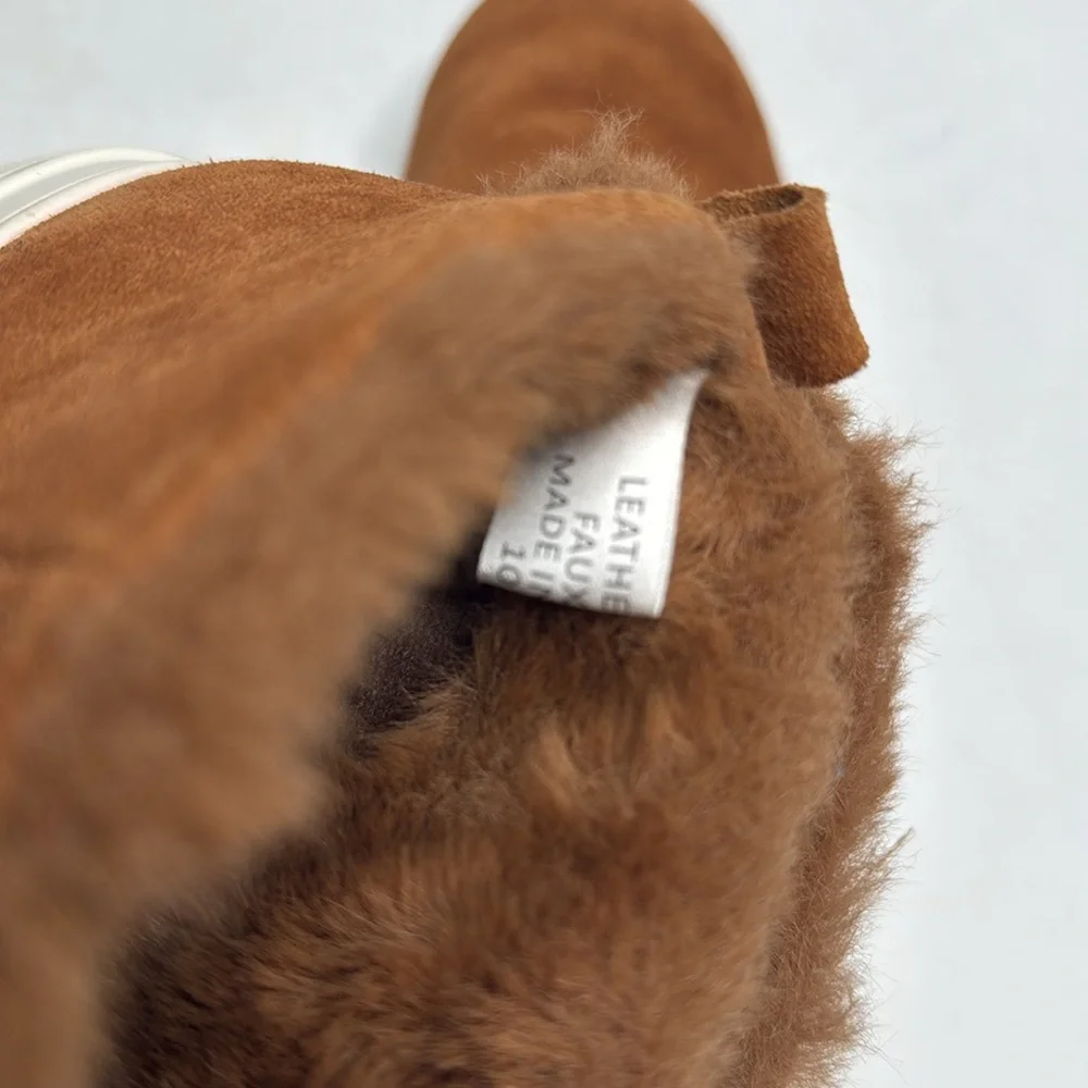 J/SLIDES Faux Fur-Lined Microsuede Tan Brown Booties S-286 Sz 10